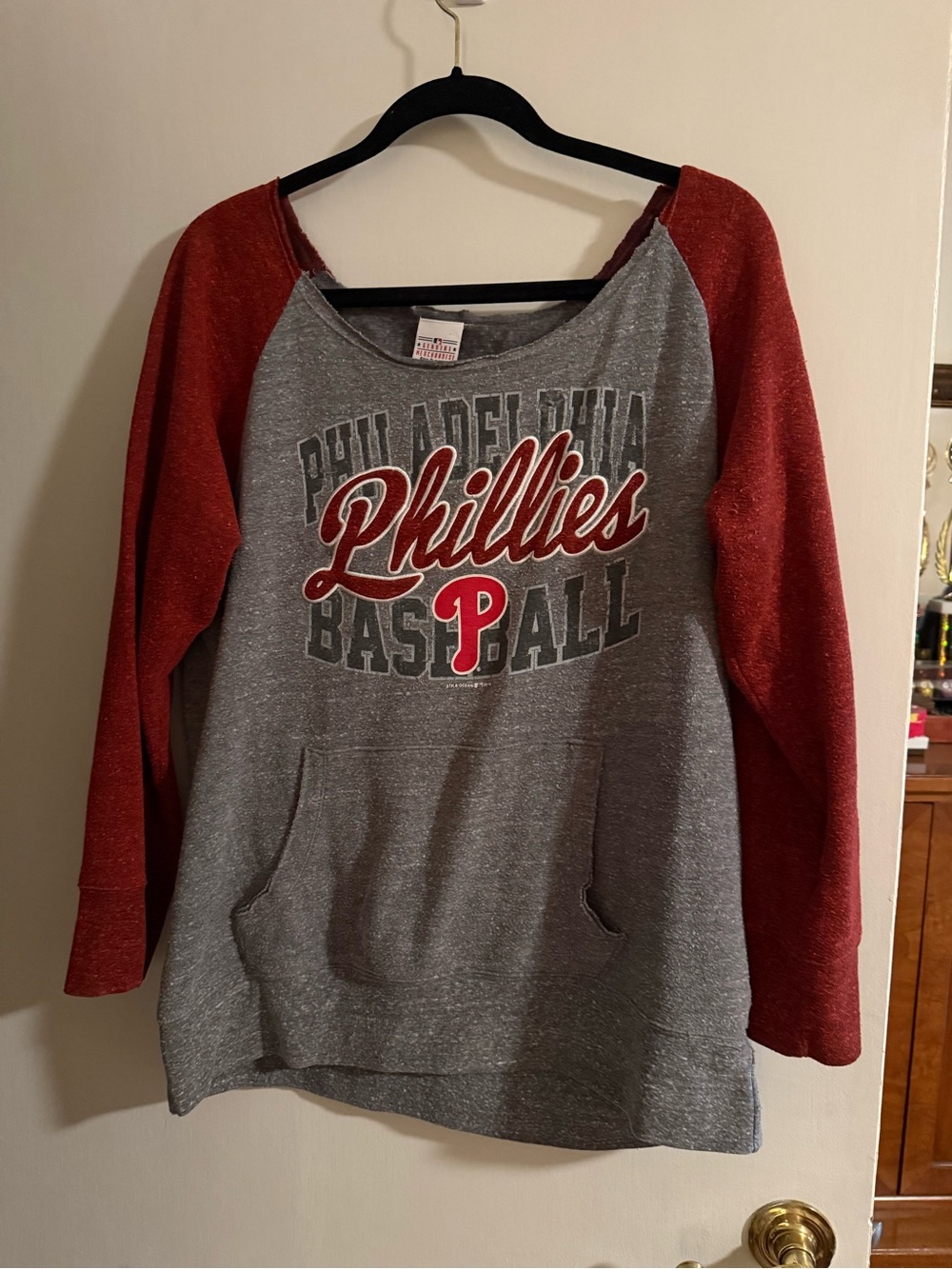 Philadelphia Phillies Raglan Sweatshirt - Gray with Red Sleeves